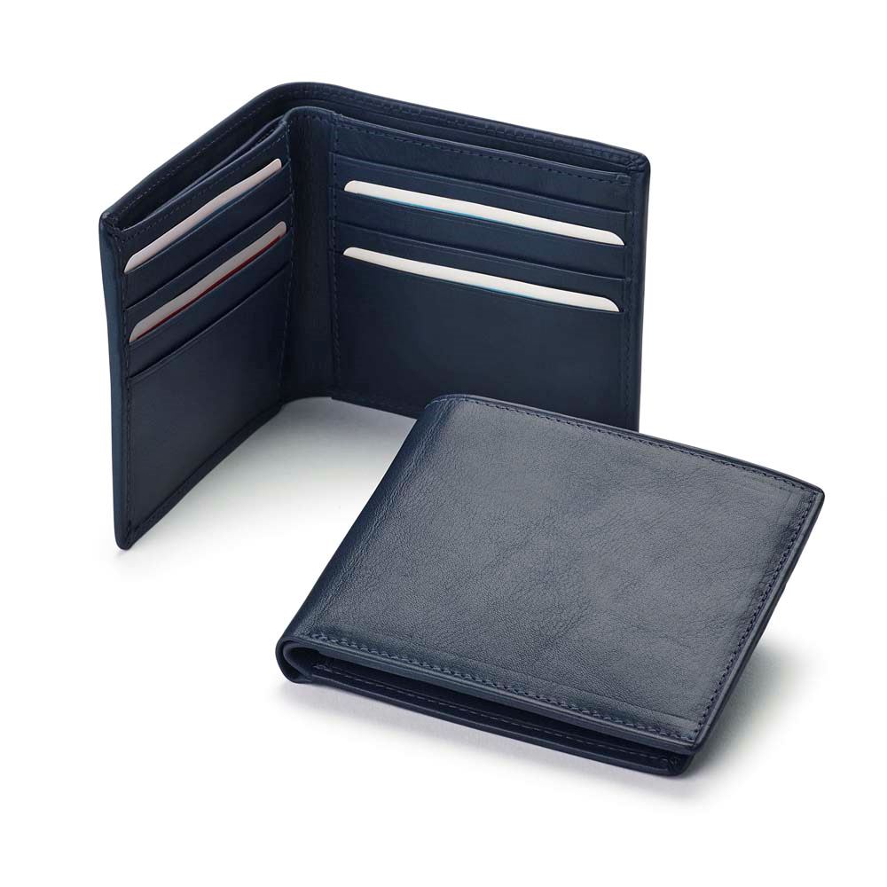  Accent Sandringham Nappa Leather Billfold Wallet, with accent stitching in a  choice of black, navy or brown.
