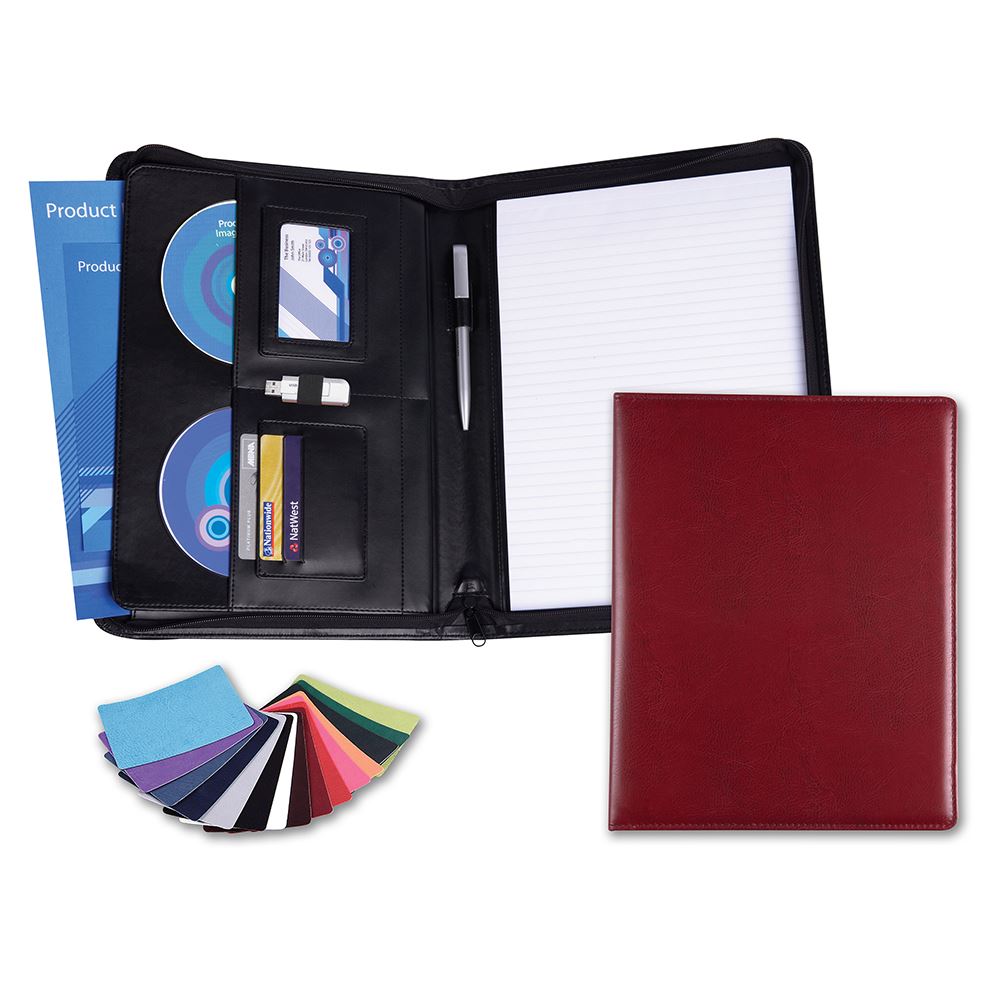 A4 Deluxe Zipped Conference Folder in Belluno, a vegan coloured leatherette with a subtle grain.