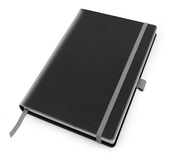 Picture of Carbon Fibre Textured A5 Casebound Notebook with Elastic Strap & Pen Loop