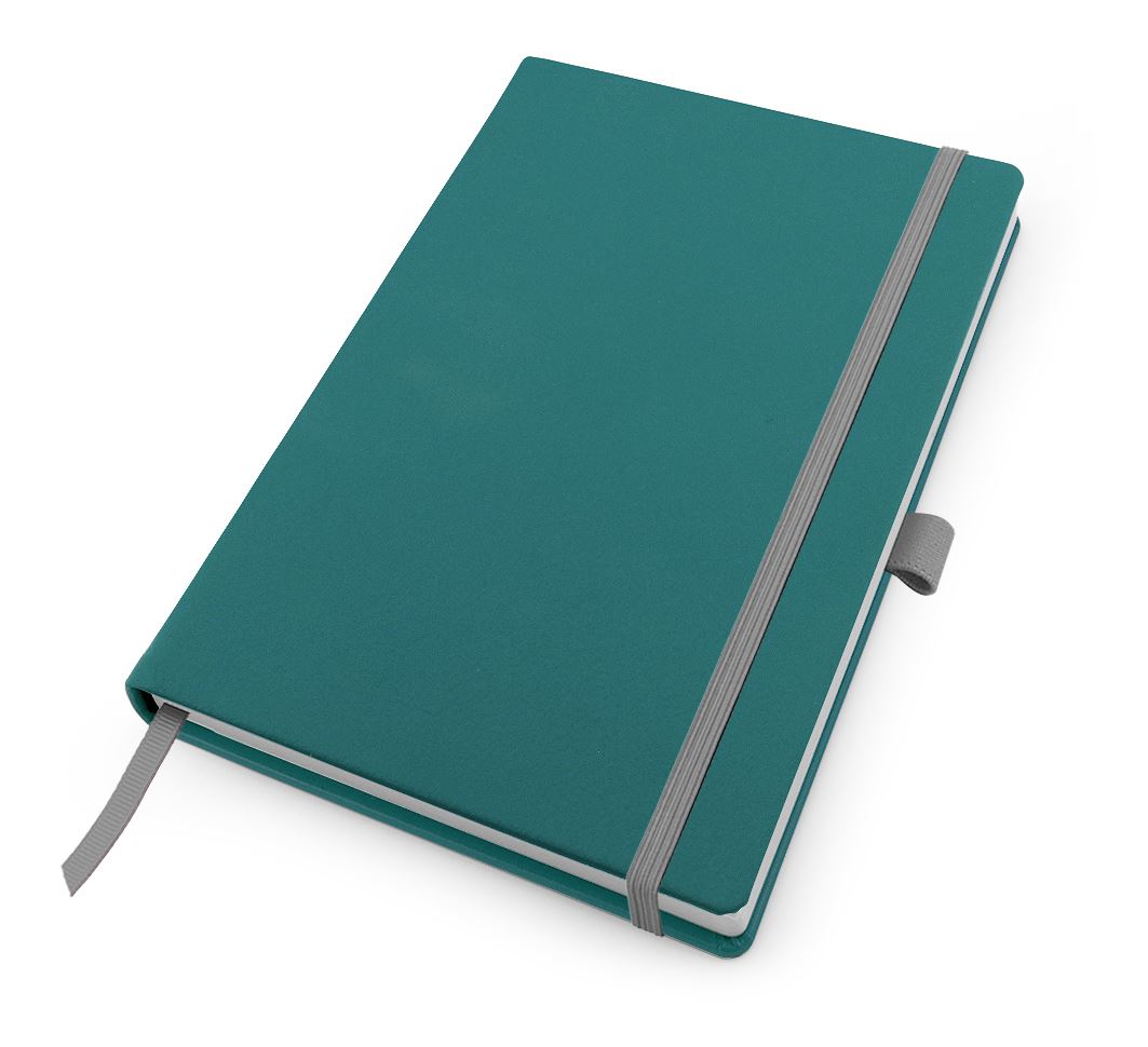 Recycled ELeather A5 Casebound Notebook with Elastic Strap & Pen Loop, made in the UK in a choice of 8 colours.
