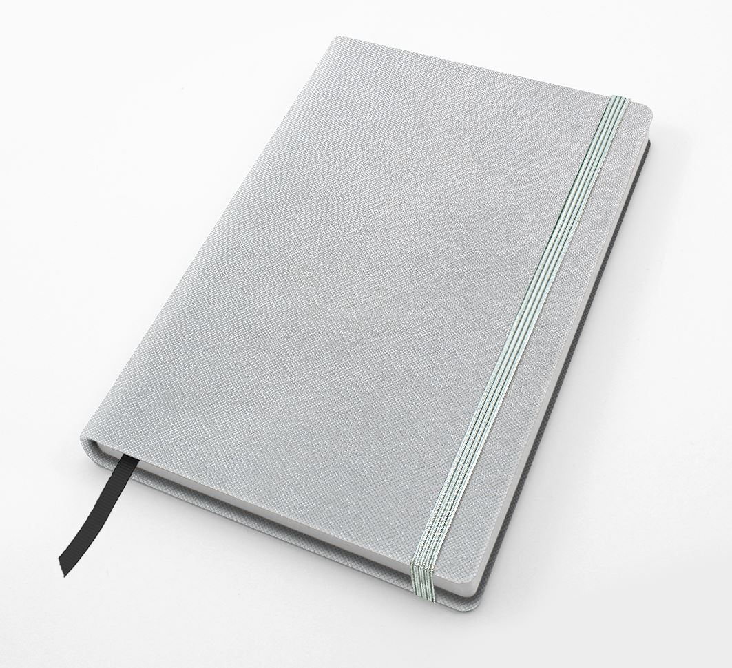 A5 Casebound Notebook with Elastic Strap in textured Saffiano in 4