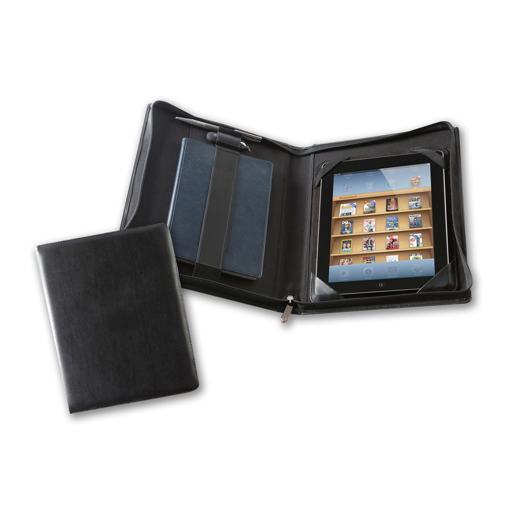 Black Belluno Deluxe Zipped iPad Case with Notebook Holder