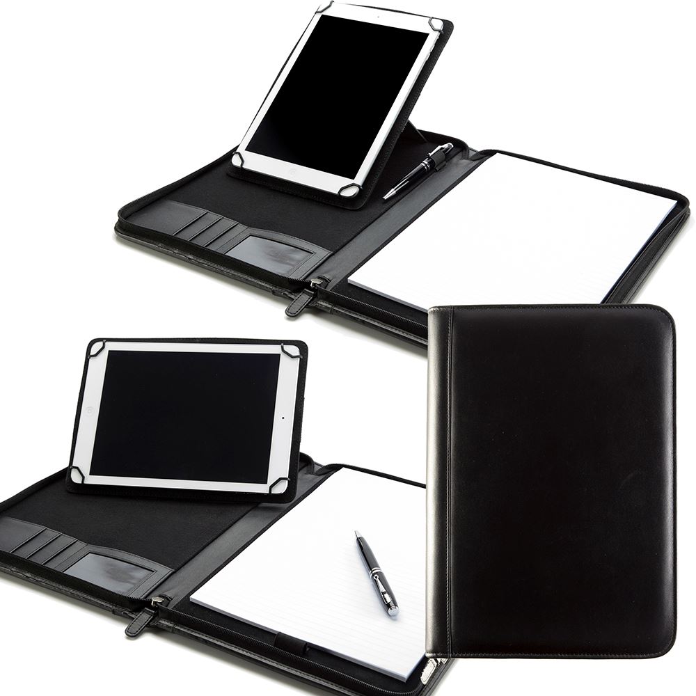 Sandringham Nappa Leather A4 Zipped Adjustable Tablet Holder with a Multi Position Tablet Stand