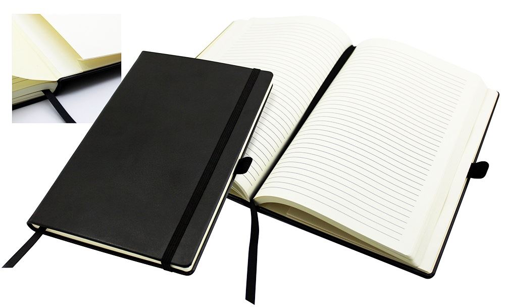 A5 Casebound Notebook with a Black Elastic Strap and Pen Loop