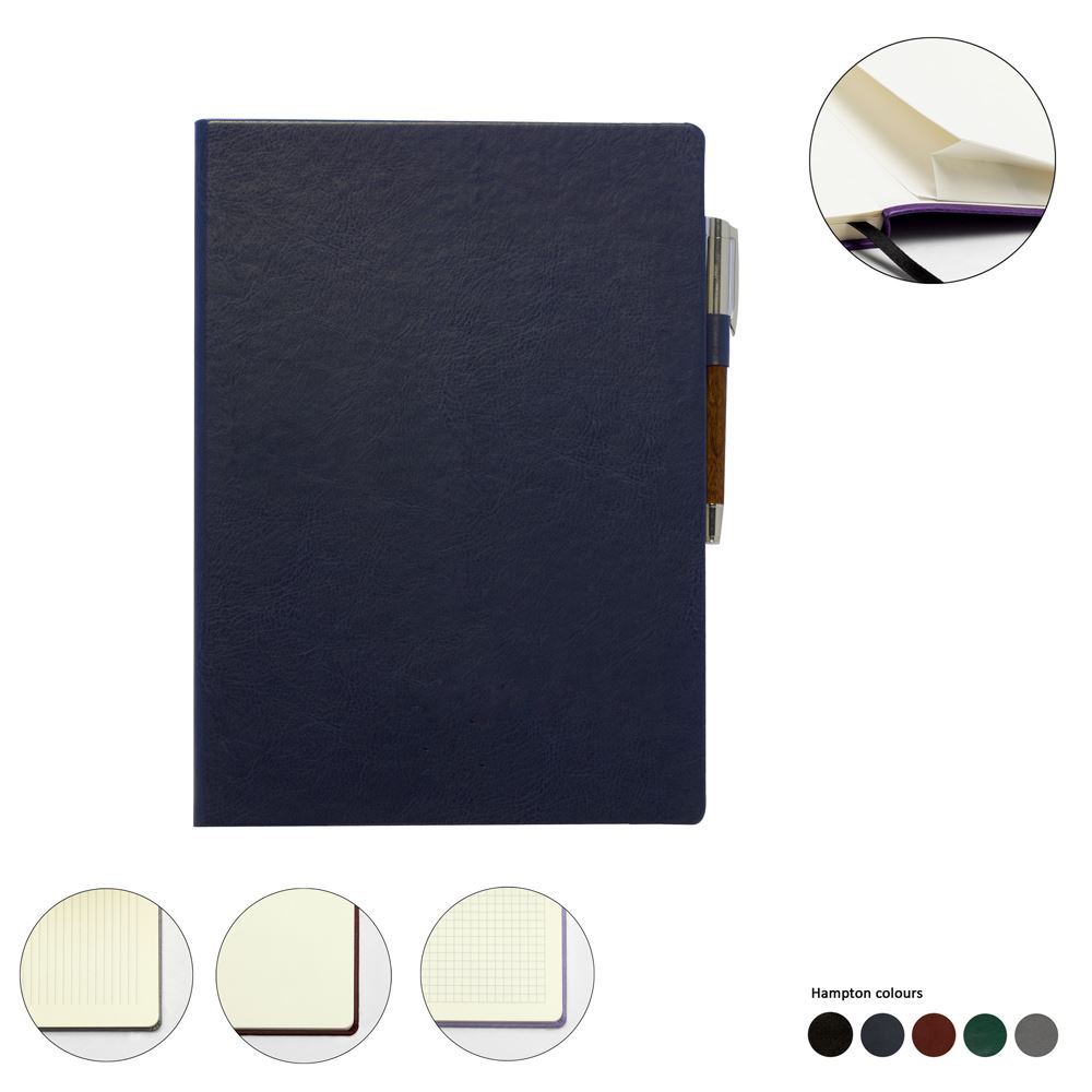 Hampton Leather A4 Casebound Notebook, made in the UK in a choice of 6 colours.
