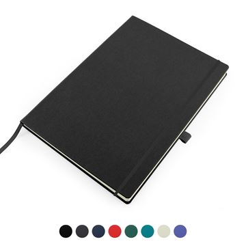 Picture of Recycled ELeather A4 Casebound Notebook with Elastic Strap & Pen Loop, made in the UK in a choice of 8 colours.