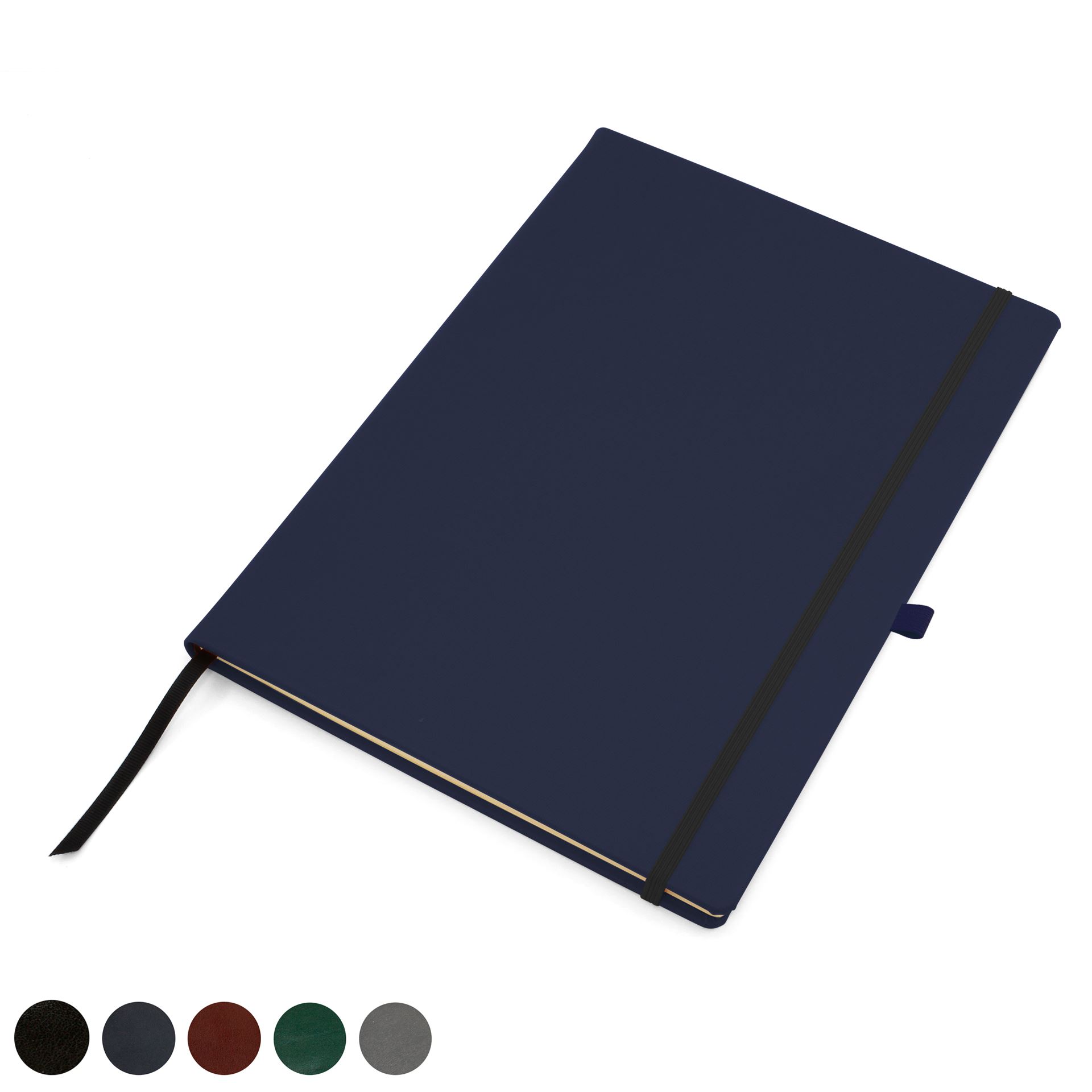 Hampton Leather A4 Casebound Notebook with Elastic Strap & Pen Loop, made in the UK in a choice of 6 colours.