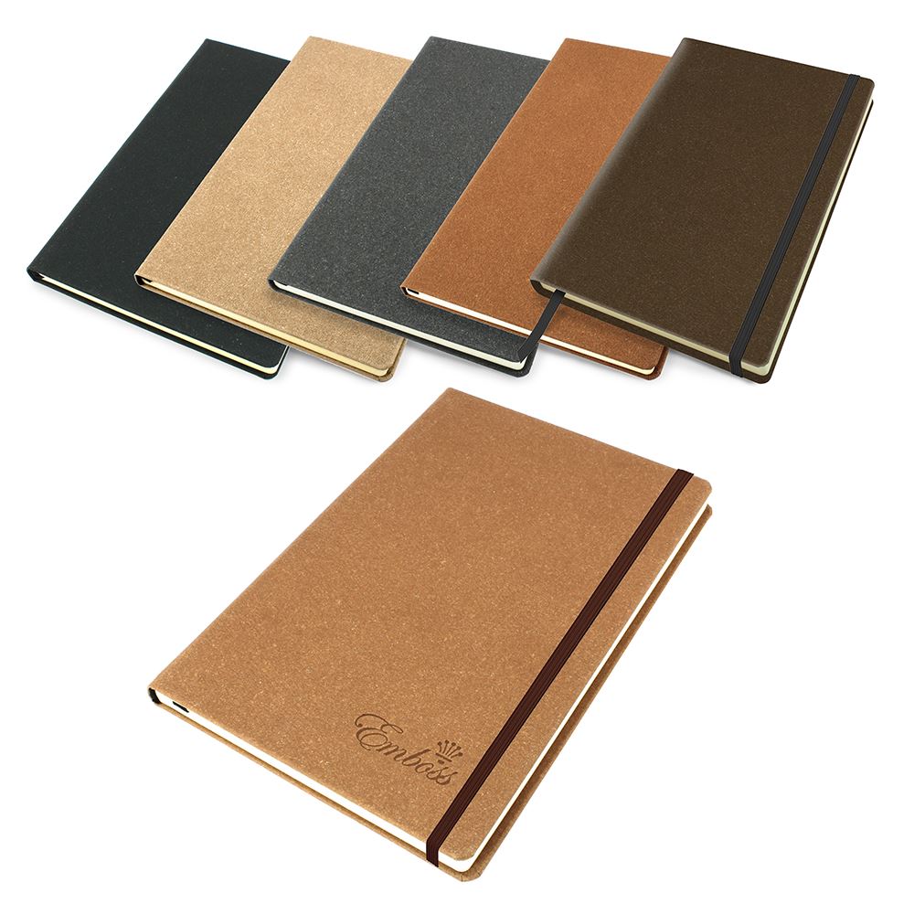 Beige Palma Natural Recycled Leather  A5 Casebound Notebook with Elastic Strap in 5 colours