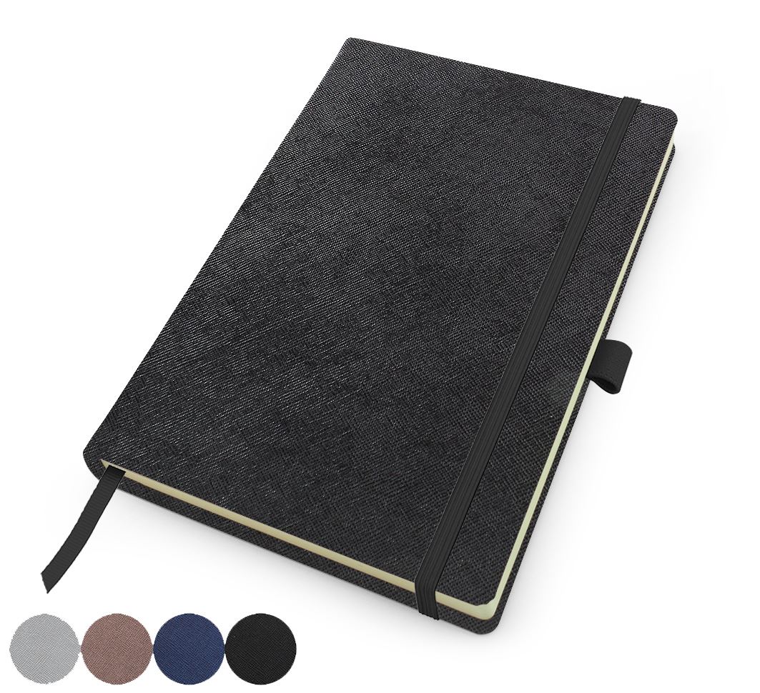 Deluxe A5 Casebound Notebook in textured Saffiano in 4 metallic colours.