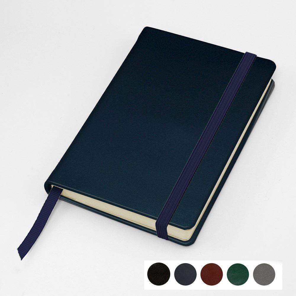 Hampton Leather Pocket Casebound Notebook with Elastic Strap, made in the UK in a choice of 6 colours.