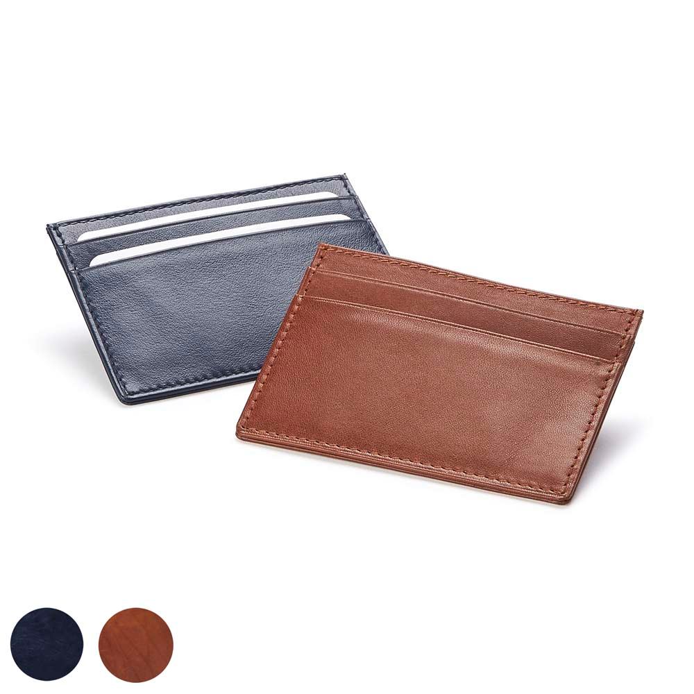  Accent Sandringham Nappa Leather Deluxe Slim Card Case, with accent stitching in a  choice of black, navy or brown.