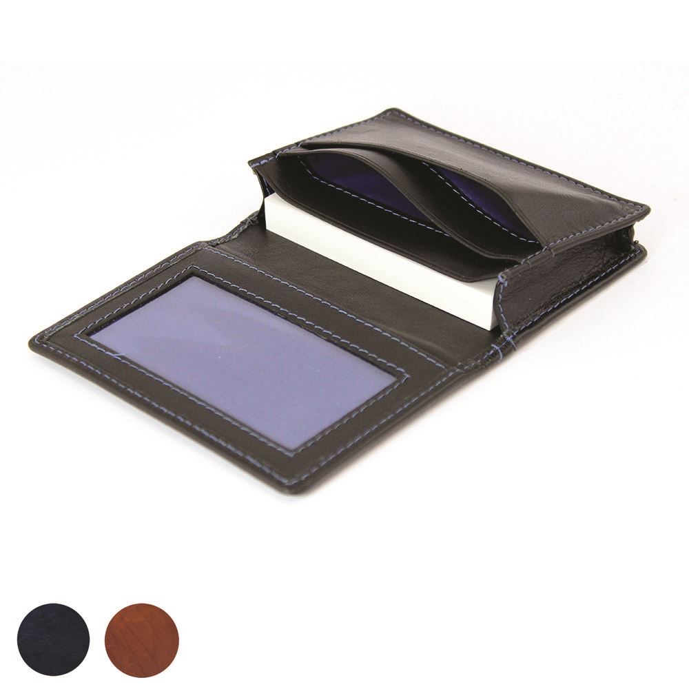  Accent Sandringham Nappa Leather Business Card Holder with Travel or Oyster Card Window, with accent stitching in a  choice of black, navy or brown.