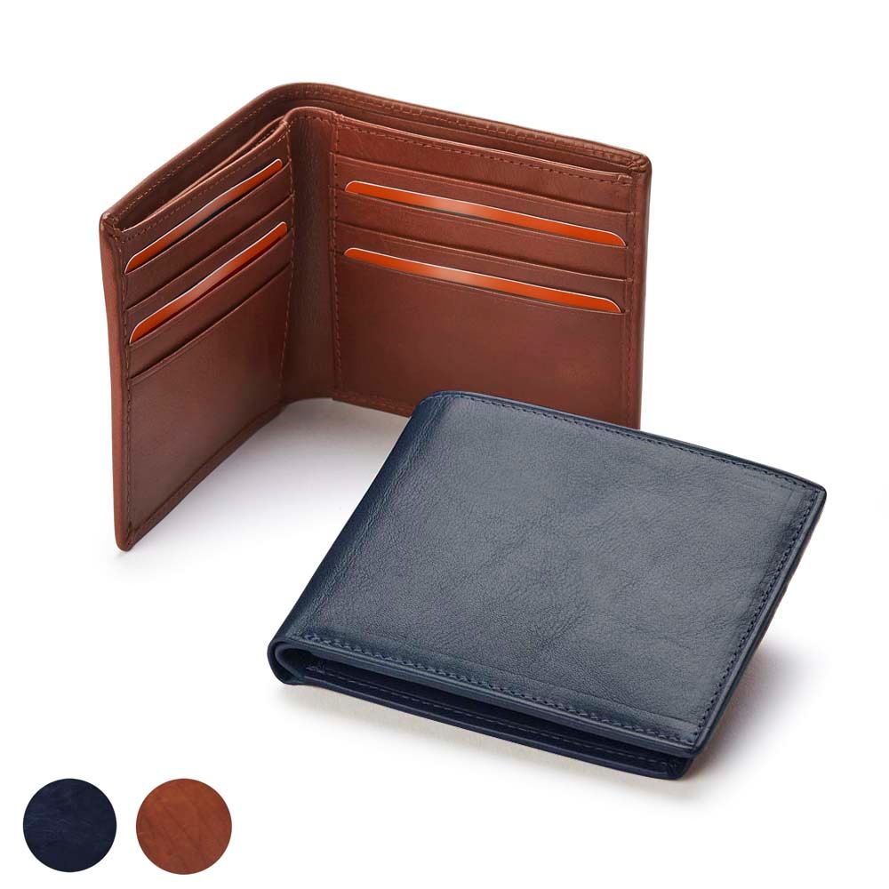  Accent Sandringham Nappa Leather Billfold Wallet, with accent stitching in a  choice of black, navy or brown.