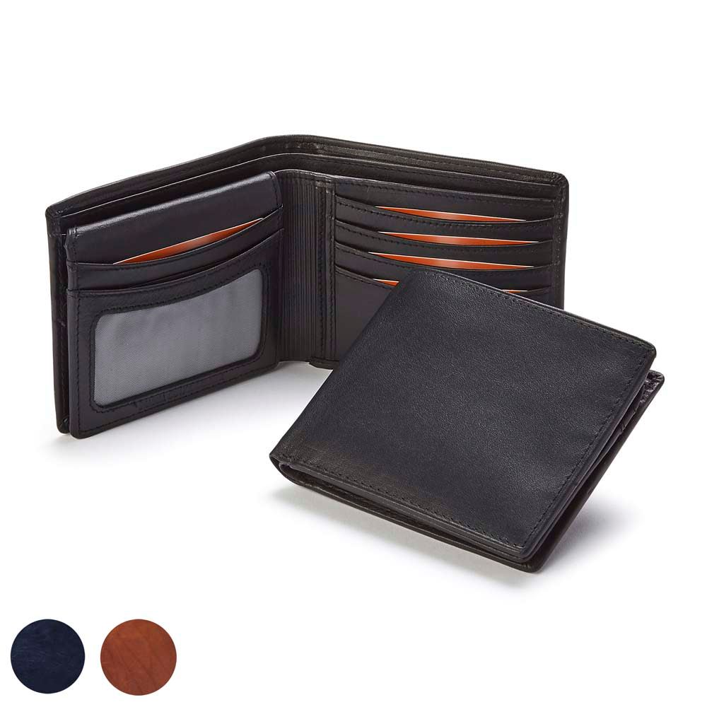  Accent Sandringham Nappa Leather Deluxe Billfold Wallet, with accent stitching in a  choice of black, navy or brown.
