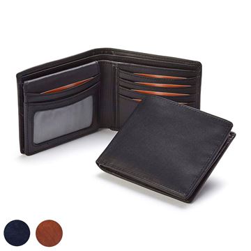 Picture of  Accent Sandringham Nappa Leather Deluxe Billfold Wallet, with accent stitching in a  choice of black, navy or brown.