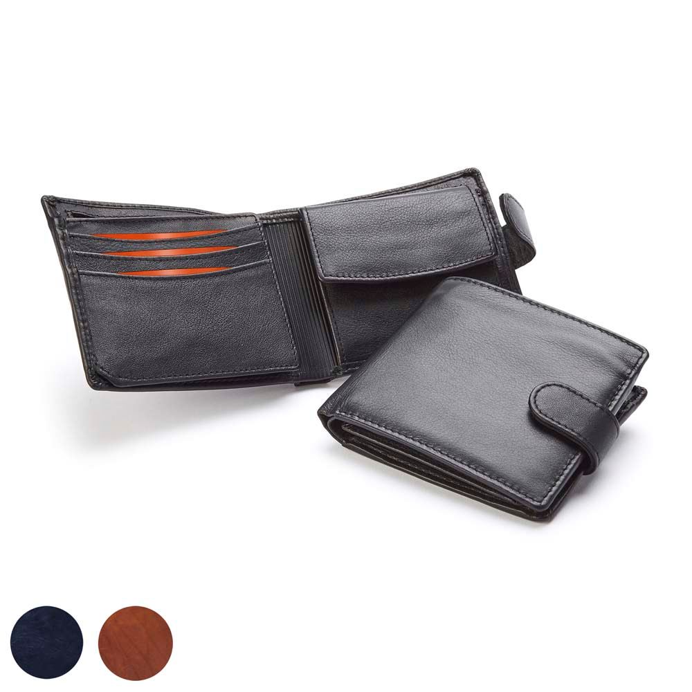  Accent Sandringham Nappa Leather Deluxe Billfold Wallet, with accent stitching in a  choice of black, navy or brown.