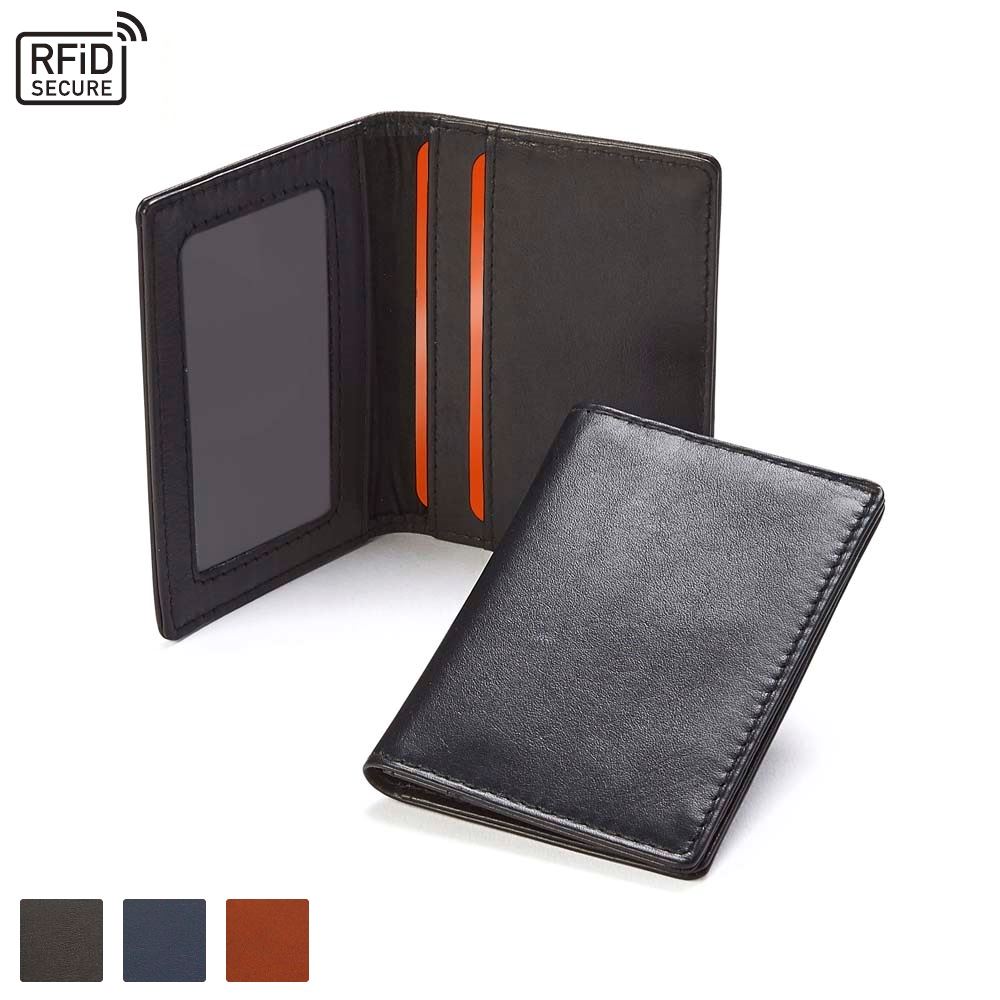  Accent Sandringham Nappa Leather Luxury Leather Card Case with RFID Protection, with accent stitching in a  choice of black, navy or brown.