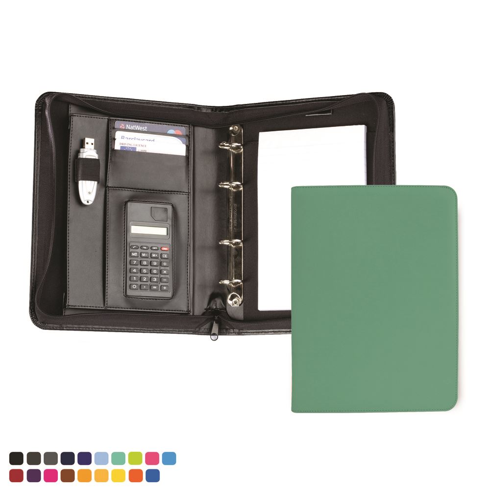 A5 Deluxe Zipped Ring Binder with Calculator in Soft Touch Vegan Torino PU. 