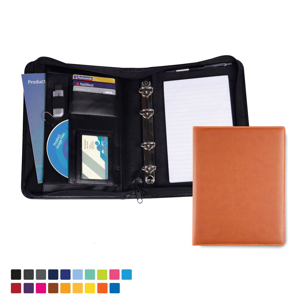 Black A5 Deluxe Zipped Ring Binder in Soft Touch Vegan Torino PU. 
