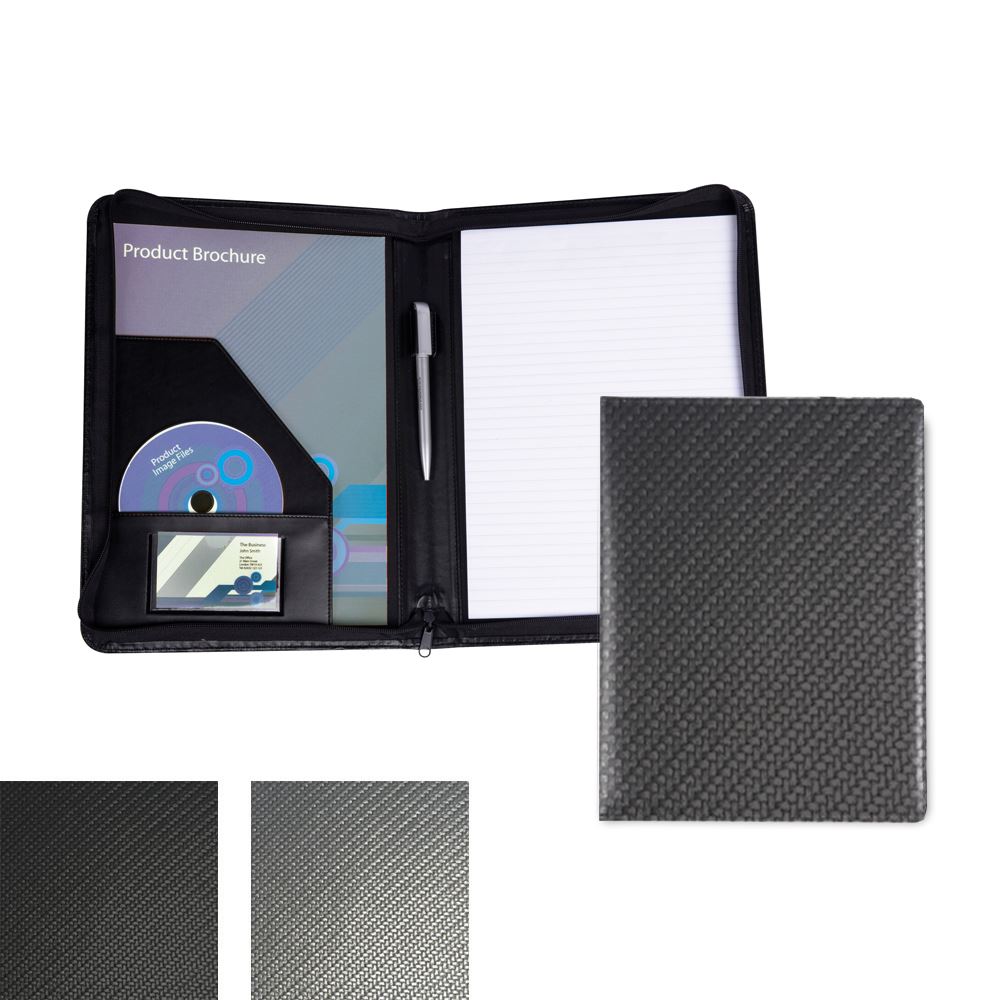 Carbon Fibre Textured PU  A4 Zipped Conference Folder.