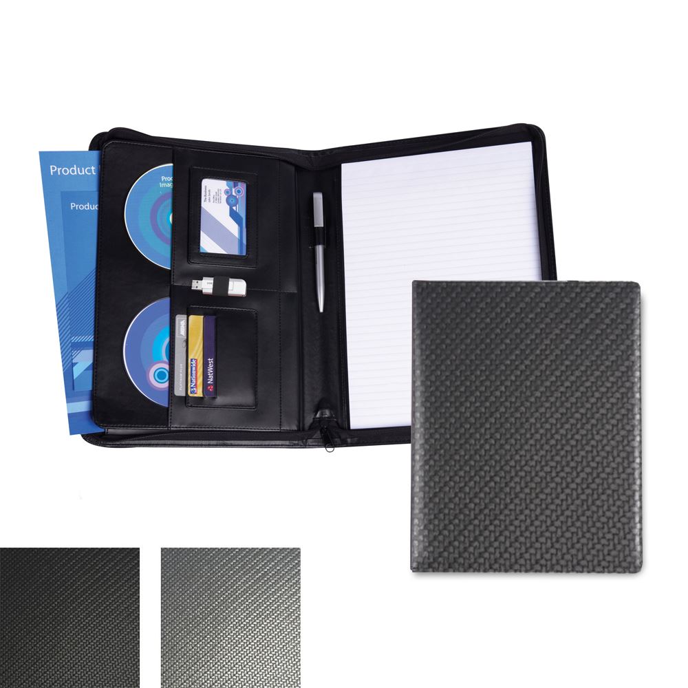 Carbon Fibre Textured PU A4 Deluxe Zipped Conference Folder.