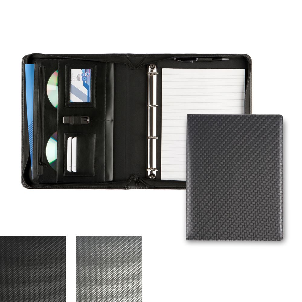 Carbon Fibre Textured PU Deluxe Zipped Ring Binder.