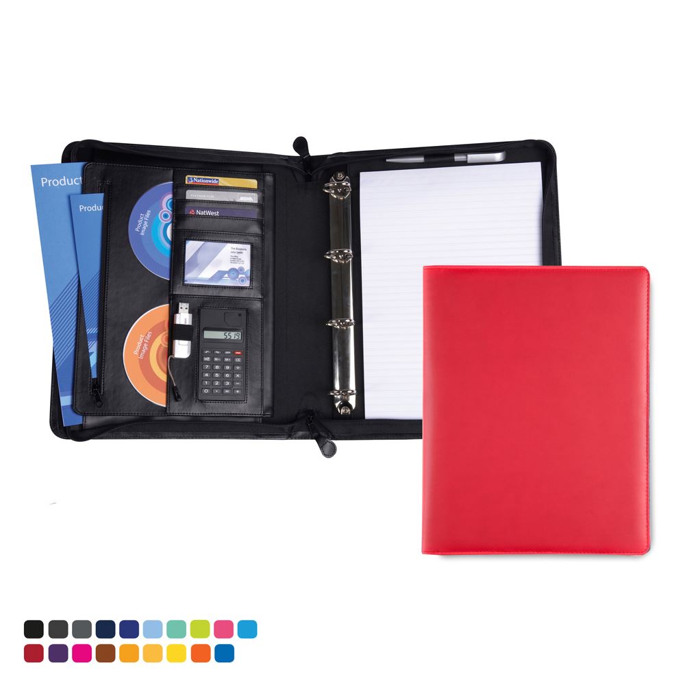 Deluxe Zipped Ring Binder with Calculator in Soft Touch Vegan Torino PU