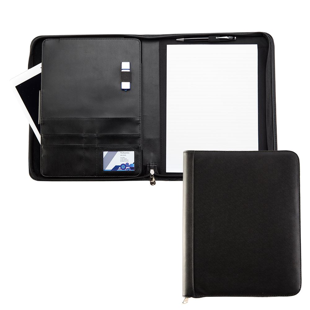 Black Houghton A4 Zipped Conference Folder with padded Tablet Pocket