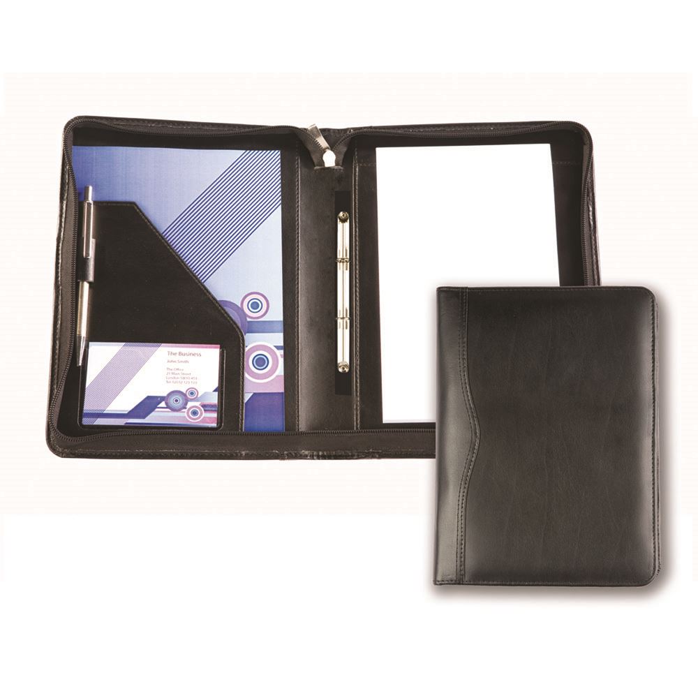Black Balmoral Leather A5 Zipped Ring Binder Juniper
