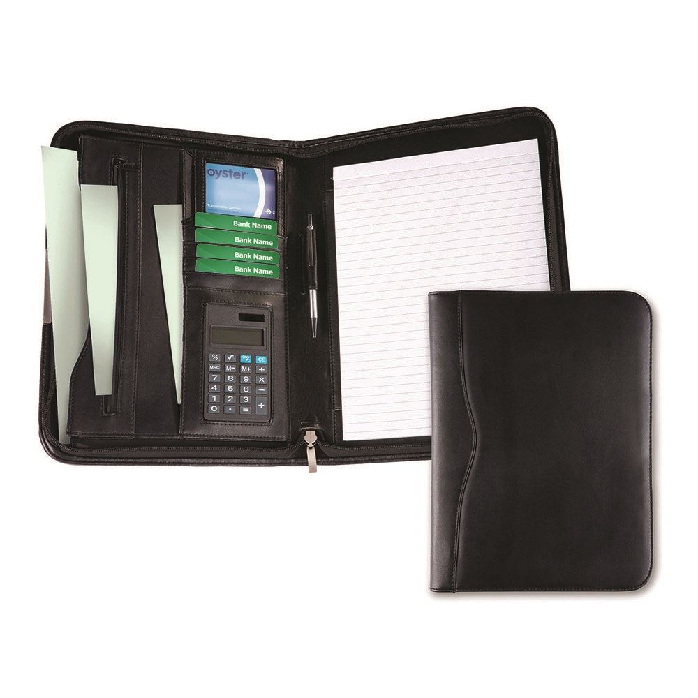 Black Balmoral Leather A4 Deluxe Zipped Conference Folder With