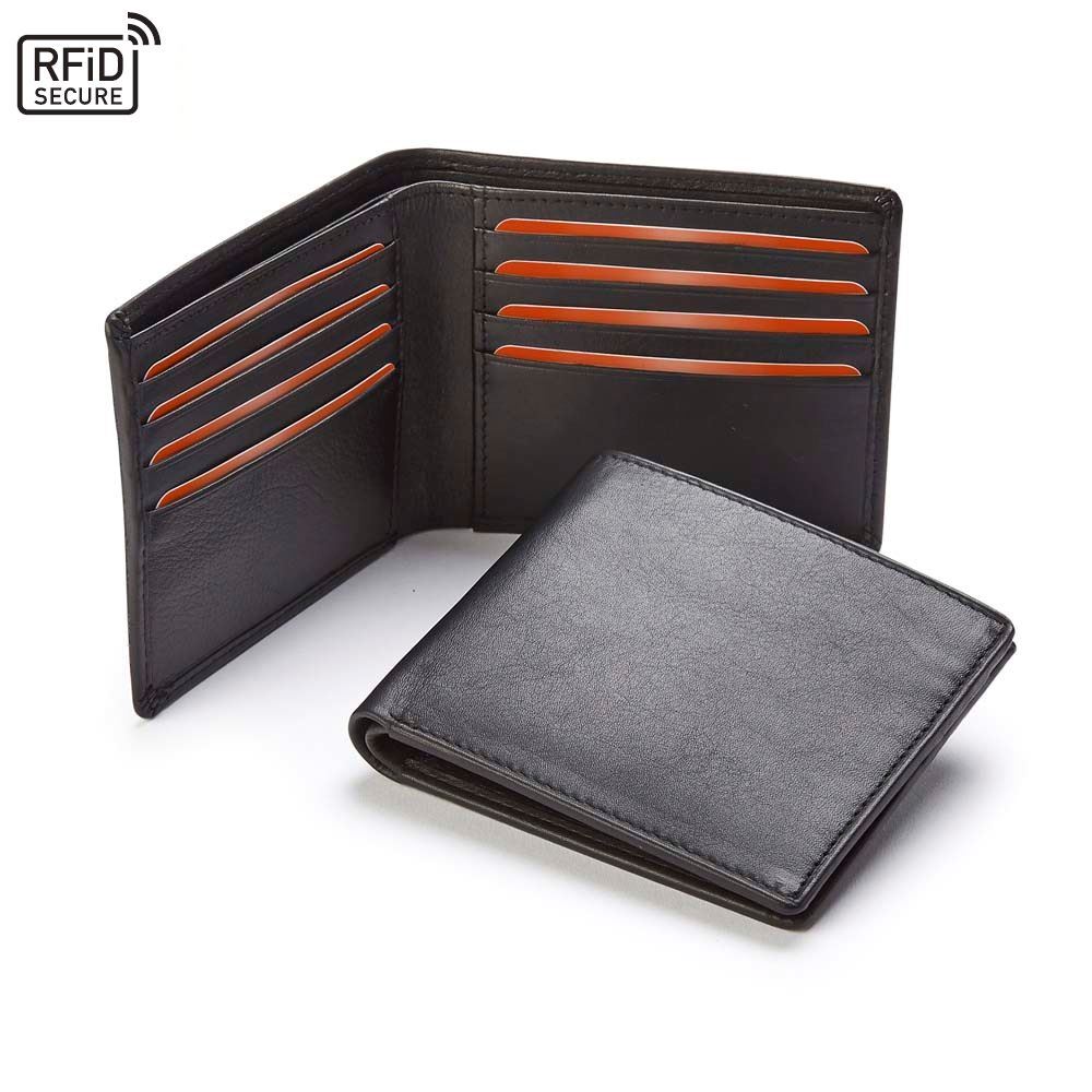  Accent Sandringham Nappa Leather Luxury Leather Wallet with RFID Protection, with accent stitching in a  choice of black, navy or brown.