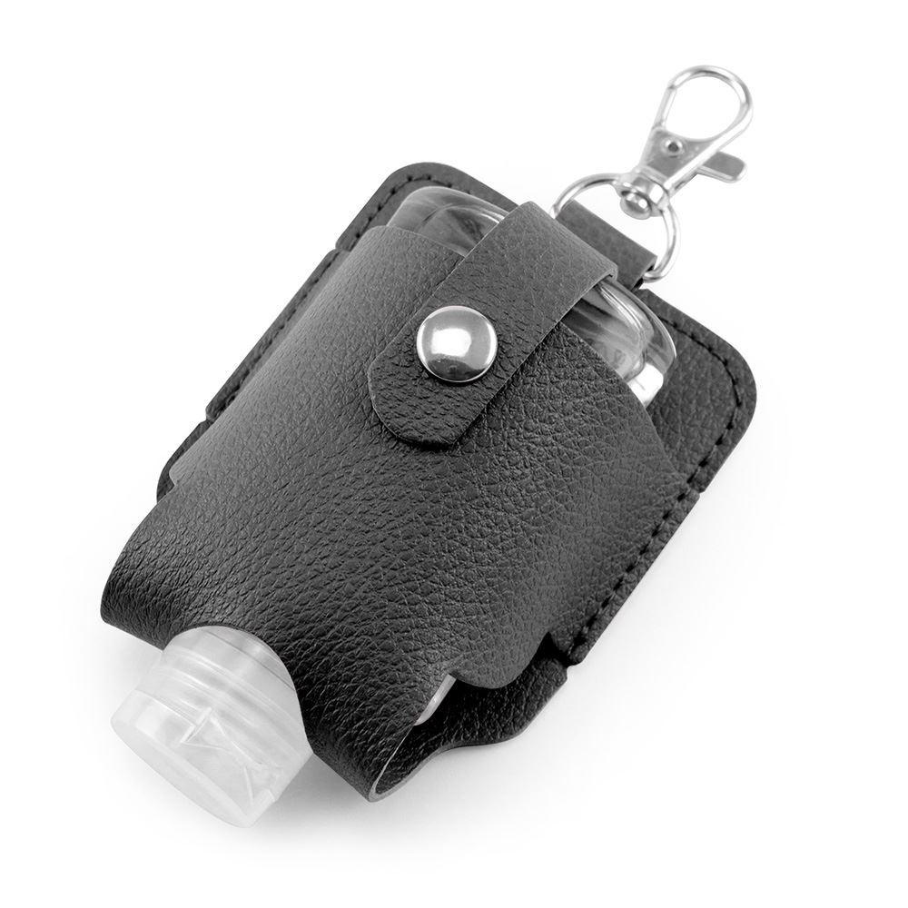 Hand Sanitiser Pouch with Clip,  in recycled Como, a quality vegan PU, ideal to hold a 50 ml bottle of sanitiser.
