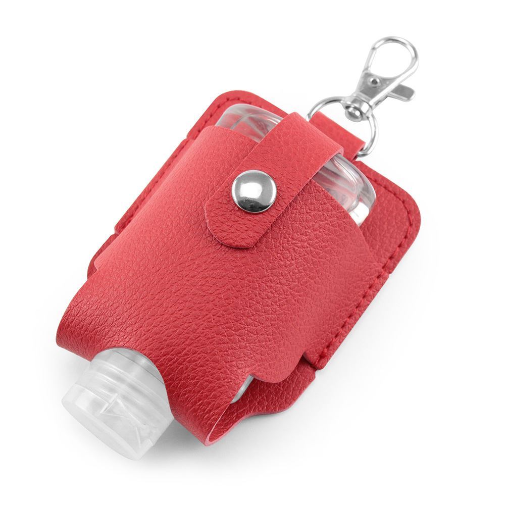 Hand Sanitiser Pouch with Clip,  in recycled Como, a quality vegan PU, ideal to hold a 50 ml bottle of sanitiser.