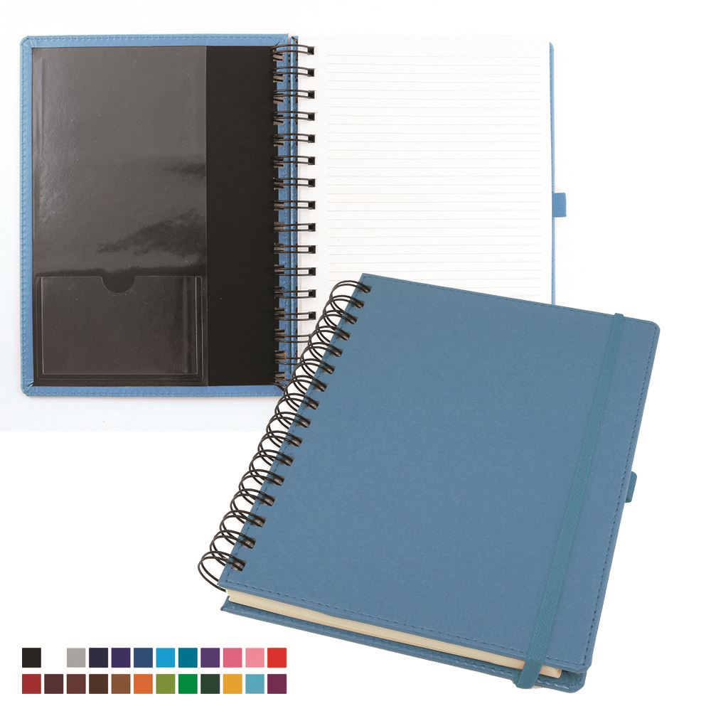 Deluxe A5 Wiro Notebook with Elastic Strap & Pen Loop in Belluno vegan leather look PU. 