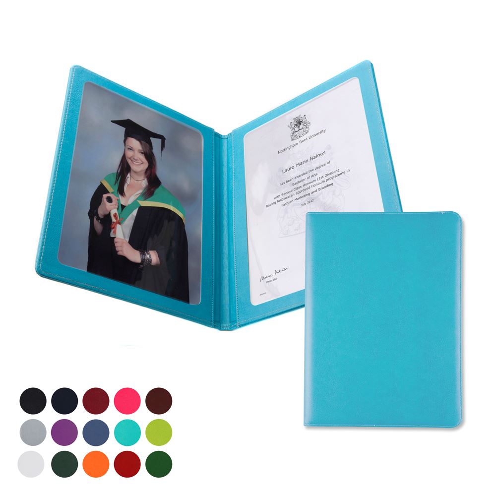  A4 Certificate or Price List Holder in Belluno, a vegan coloured leatherette with a subtle grain.