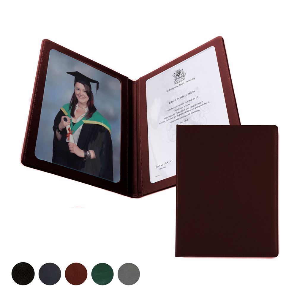 Hampton Leather A4 Certificate or Price List Holder, made in the UK in a choice of 5 colours.