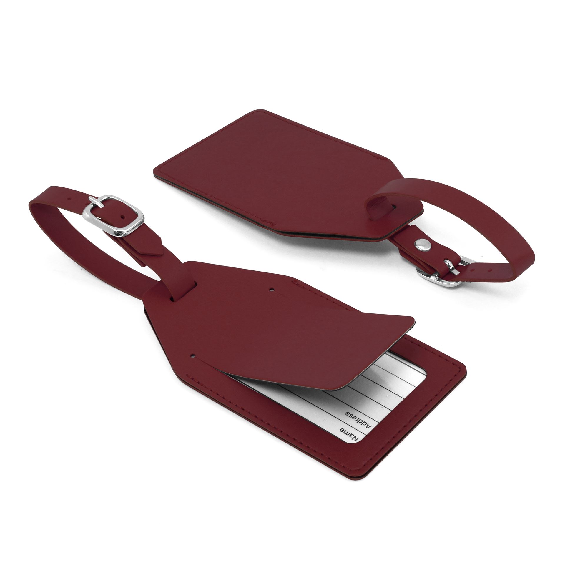 Angled Luggage Tag with security flap in Belluno, a vegan coloured leatherette with a subtle grain.