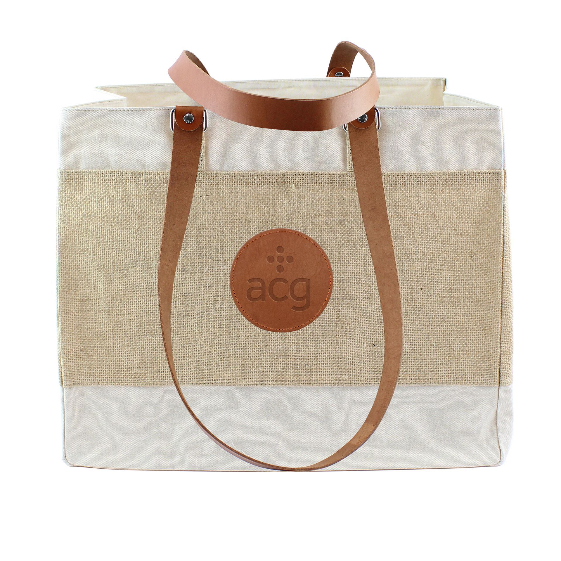 Deluxe Jute & Cotton Tote Bag with Chelsea Leather Handles