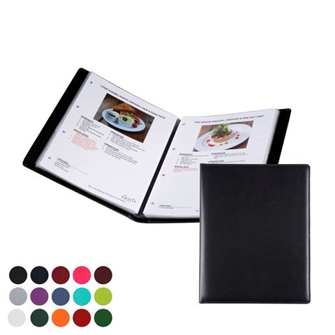 Picture of A4 Information, Wine List or Menu Holder to show 16 sides of information,  in Belluno, a vegan coloured leatherette with a subtle grain.